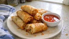 Τραγανά spring rolls με λαχανικά και νουντλς ρυζιού – με σπιτική sweet chilli sauce