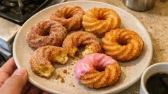 Cruller με ζύμη choux: αφράτα δαχτυλίδια, τραγανά έξω και αέρινα μέσα