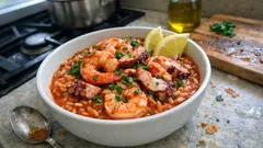 Γιουβέτσι θαλασσινών στην κατσαρόλα: ζουμερό κριθαράκι με γαρίδες και χταπόδι