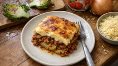 Μουσακάς με αγκινάρες στο ταψί: ζουμερός κιμάς, κρέμα που ροδίζει και κόβεται τέλεια