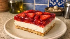 Γλυκό ψυγείου με ζελέ φράουλα: βελούδινη κρέμα γιαουρτιού χωρίς ψήσιμο