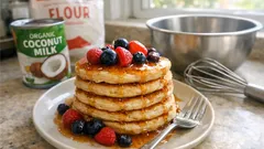 Αφράτα vegan pancakes χωρίς γάλα – με παχύ γάλα καρύδας και ελάχιστο ανακάτεμα