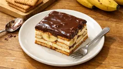 Μπισκοτογλυκό ψυγείου με μπανάνα και σοκολάτα – κόβεται τέλεια μετά το πάγωμα