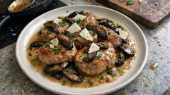 Μενταγιόν ψαρονέφρι στο τηγάνι με σάλτσα Worcestershire και μανιτάρια portobello