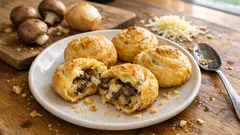 Μανιταροπιτάκια με φύλλο κουρού: τραγανά απ’ έξω, ζουμερά με τυριά μέσα