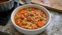 Μανέστρα κολοπίμπιρι (Κέρκυρα): ζεστή σούπα με κριθαράκι, ντοματίνια και πιπέρι