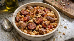 Κασουλέ στη γάστρα: κρεμώδη φασόλια με λουκάνικο και πανσέτα, όπως πρέπει