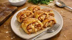 Pizza rolls με σφολιάτα, γιαούρτι και γαλοπούλα: τραγανά ρολάκια φούρνου σε 25 λεπτά