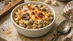 Μανιτάρια αλά κρεμ με ζυμαρικά στον φούρνο — κρεμώδης σάλτσα χωρίς κόμπους