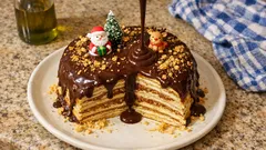 Χριστουγεννιάτικη τούρτα κρέπας με πραλίνα και ganache σοκολάτας – βήμα βήμα