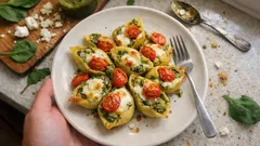 Κοχύλια γεμιστά με σπανάκι, πέστο και φέτα: ζυμαρικά φούρνου που μένουν ζουμερά