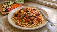 Νηστίσιμη μακαρονάδα με σάλτσα λαχανικών – πλούσια, δεμένη και έτοιμη γρήγορα