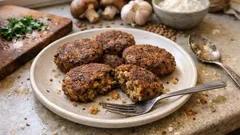 Μπιφτέκια μανιταριών με φακές στο τηγάνι — ροδιστά έξω, αφράτα μέσα