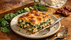 Λαζάνια με σπανάκι και φέτα: κρεμώδης σάλτσα με γάλα, χωρίς μπεσαμέλ