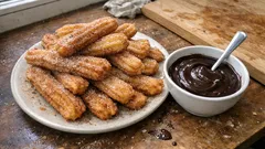 Σπιτικά churros με κανέλα και σάλτσα σοκολάτας: τραγανά απ’ έξω, αφράτα μέσα