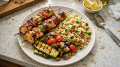 Κοτόπουλο κοντοσούβλι στη σχάρα: ζουμερό με μαρινάδα λευκού βαλσαμικού