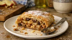 Τραγανό vegan στρούντελ μήλου με φύλλο κρούστας – με σταφίδες και καρύδια