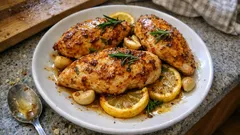 Ζουμερό φιλέτο κοτόπουλου στον φούρνο με μουστάρδα, μέλι και λεμόνι (20′)